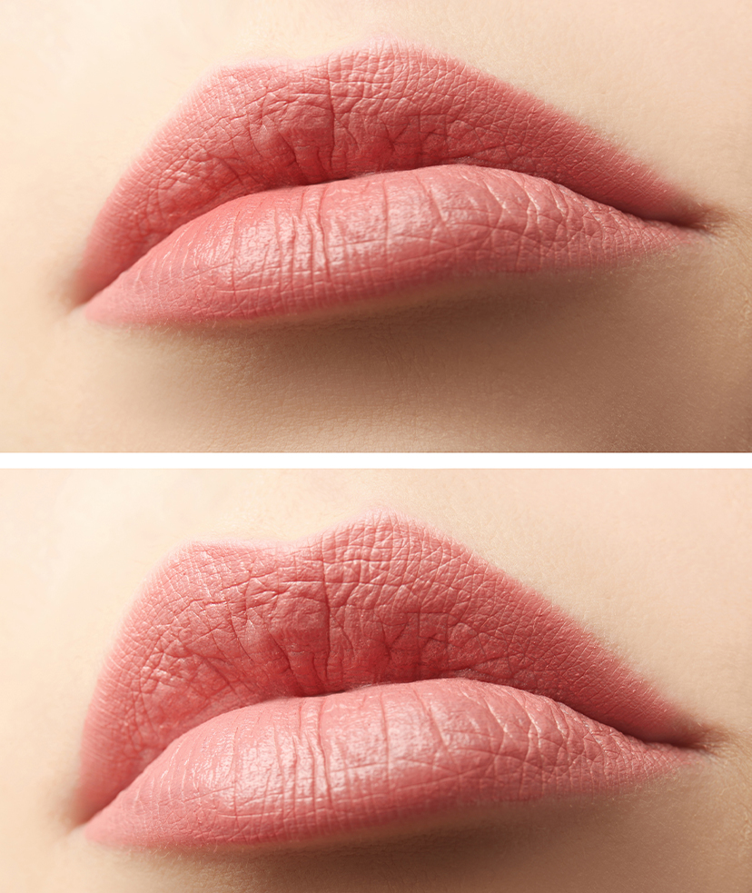 Two photo of a woman's lips